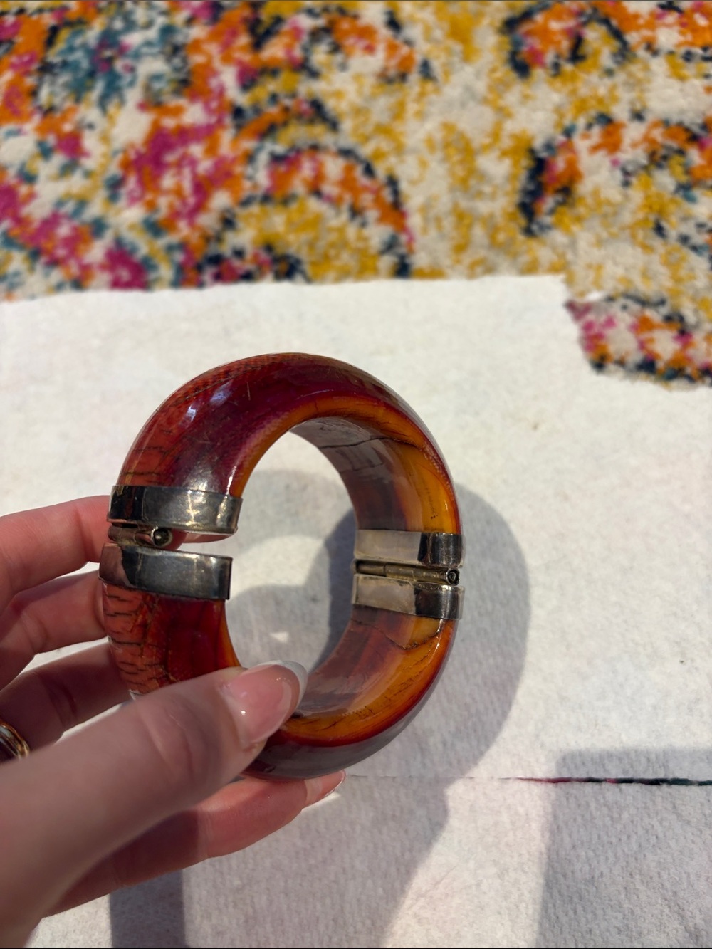 Donna Karan Red and Amber Resin Hinged Bracelet